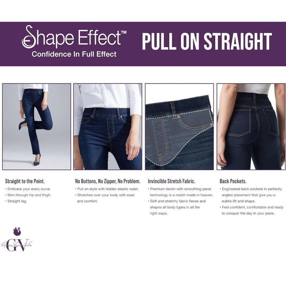 NWT Gloria Vanderbilt Shape Effect Pull On Straight Jeans Women 10S Dark Wash - Picture 9 of 16